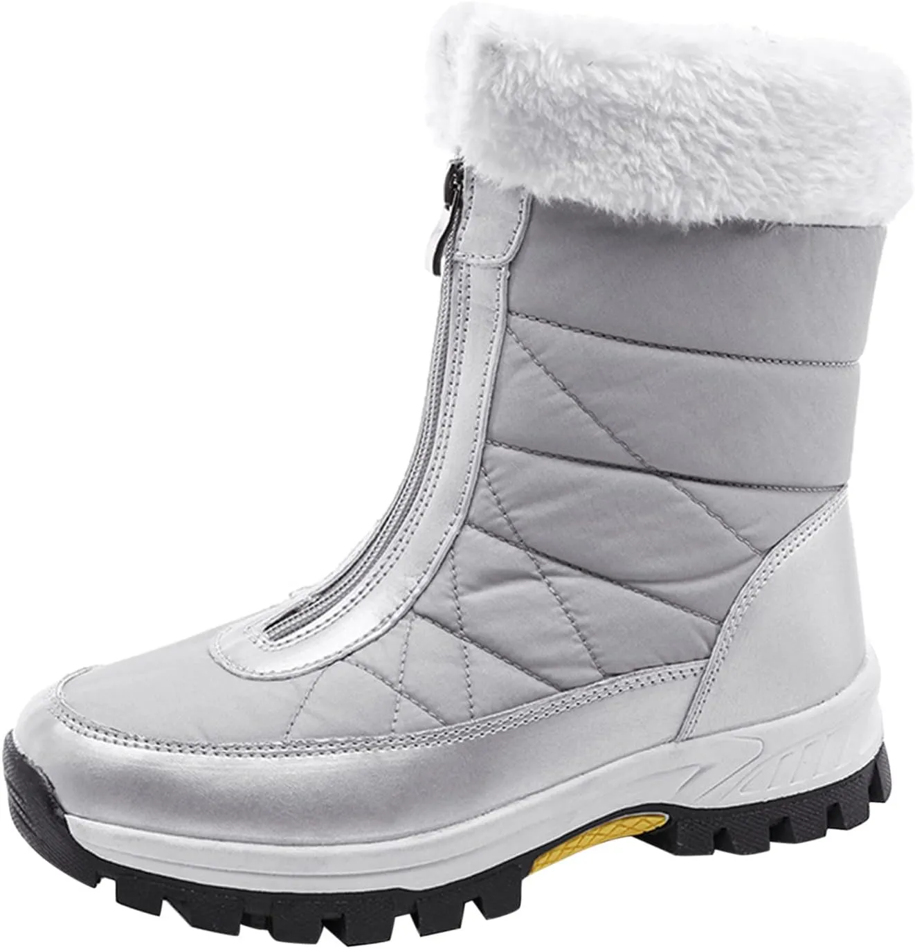 Boots For Women Winter Zipper Water Proof Flat Boots Furry Keep Warm Snow Boots Comfortable Mid Boots