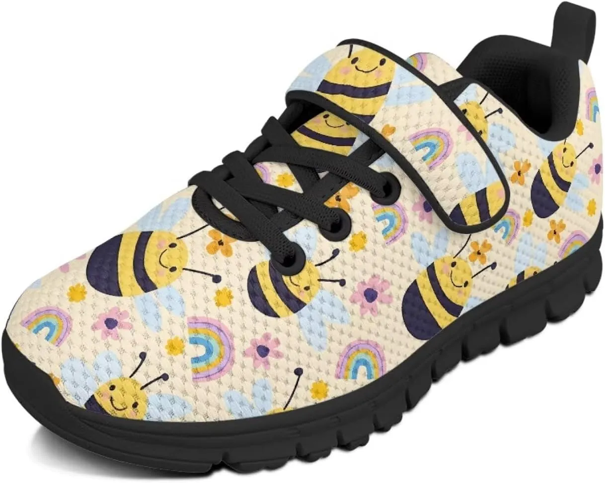 Boys Girls Sneakers Kids Mesh Shoes Unisex Lightweight Breathable Athletic Running Tennis Fitness Shoes Single Buckle for Toddler/Little Kid/Big Kid Black Sole