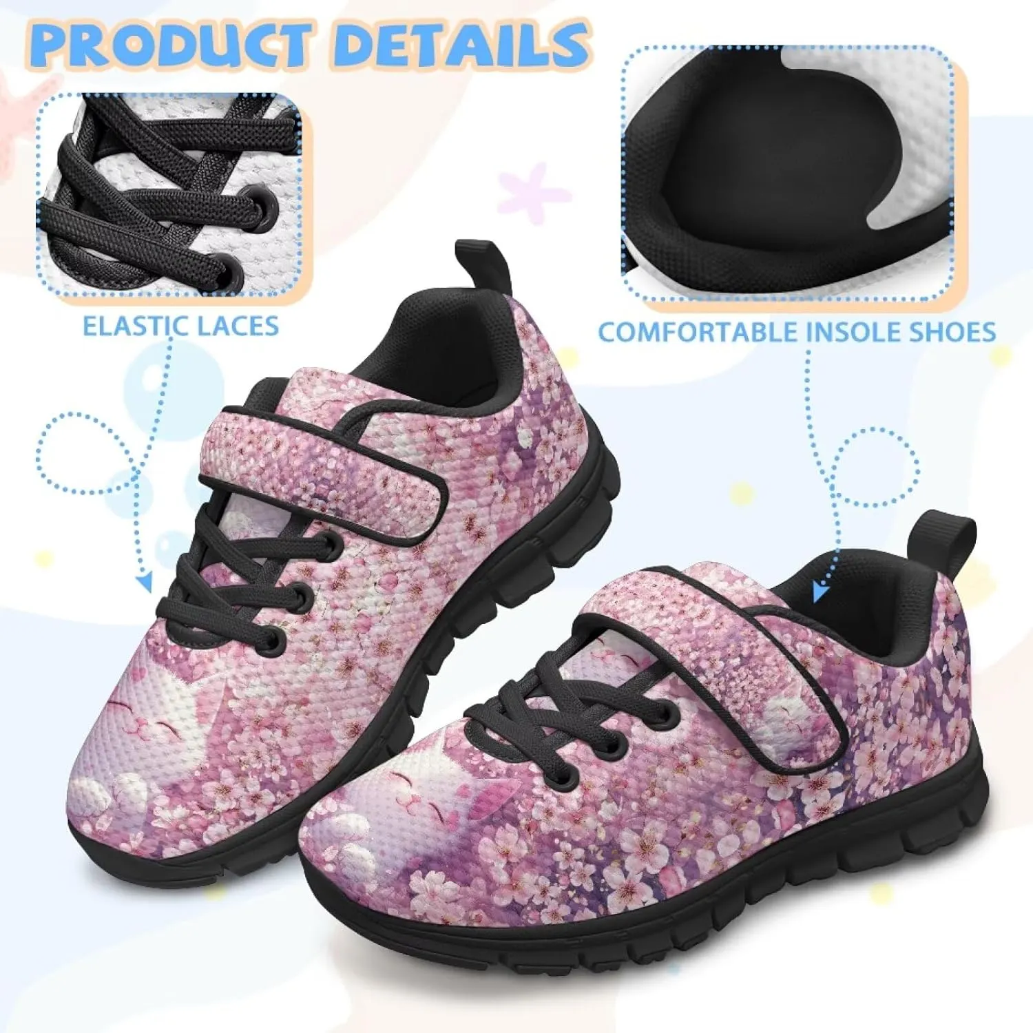 Boys Girls Sneakers Kids Mesh Shoes Unisex Lightweight Breathable Athletic Running Tennis Fitness Shoes Single Buckle for Toddler/Little Kid/Big Kid Black Sole