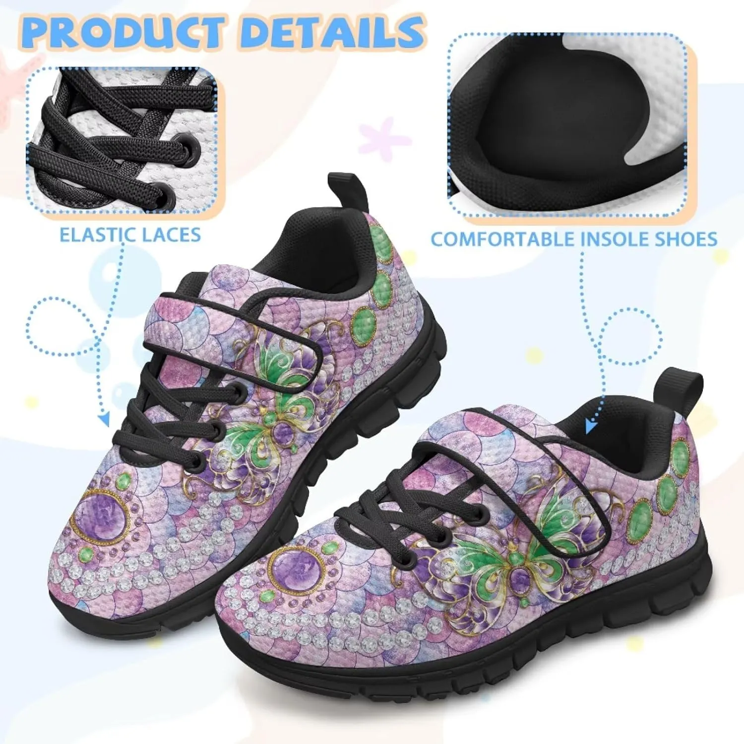 Boys Girls Sneakers Kids Mesh Shoes Unisex Lightweight Breathable Athletic Running Tennis Fitness Shoes Single Buckle for Toddler/Little Kid/Big Kid Black Sole