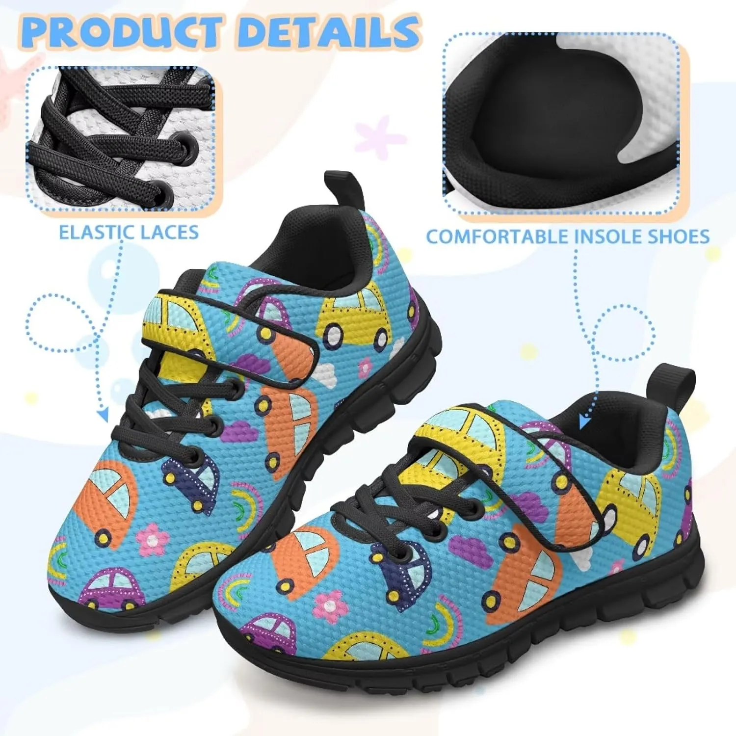 Boys Girls Sneakers Kids Mesh Shoes Unisex Lightweight Breathable Athletic Running Tennis Fitness Shoes Single Buckle for Toddler/Little Kid/Big Kid Black Sole