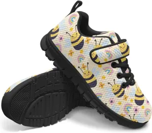 Boys Girls Sneakers Kids Mesh Shoes Unisex Lightweight Breathable Athletic Running Tennis Fitness Shoes Single Buckle for Toddler/Little Kid/Big Kid Black Sole