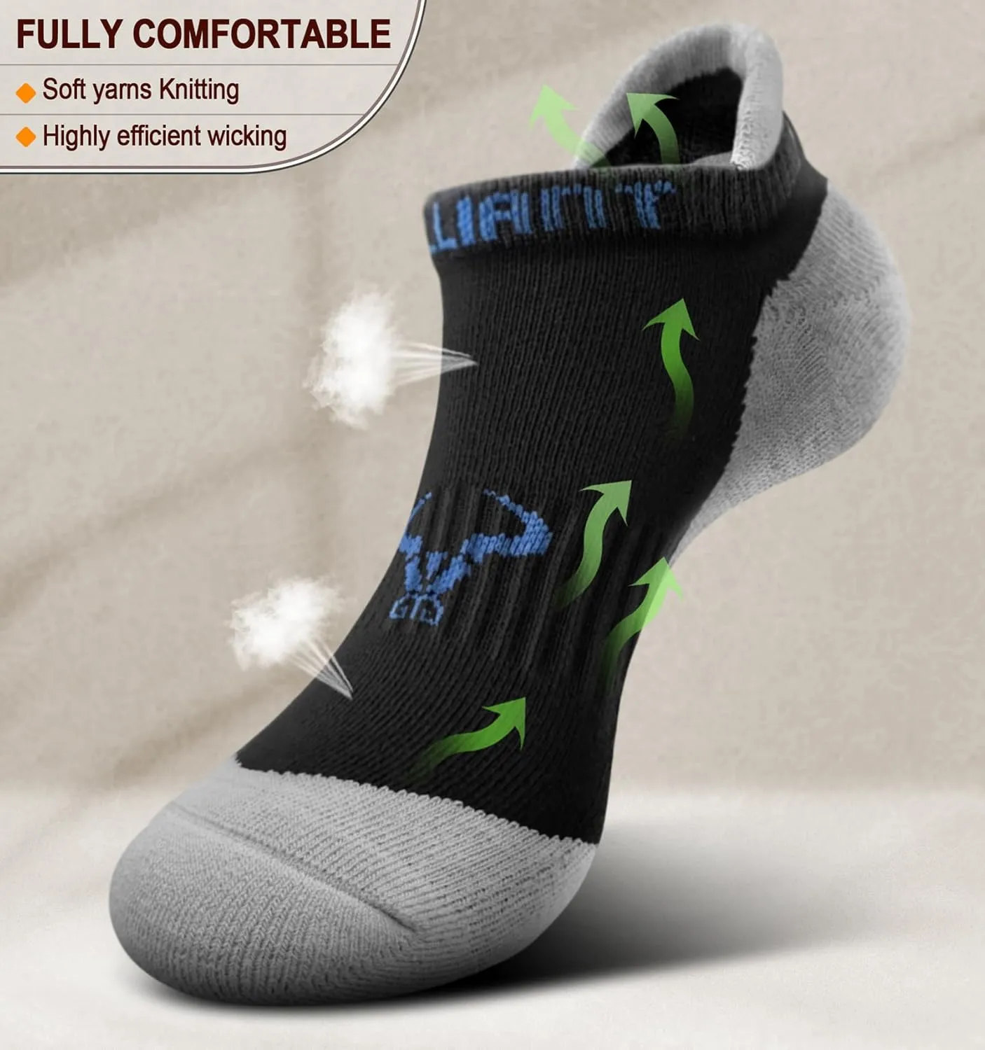 BULLIANT Men Ankle Socks 8Pairs Active Running Socks Cushioned No Show Breathable Wicking-Arch Support