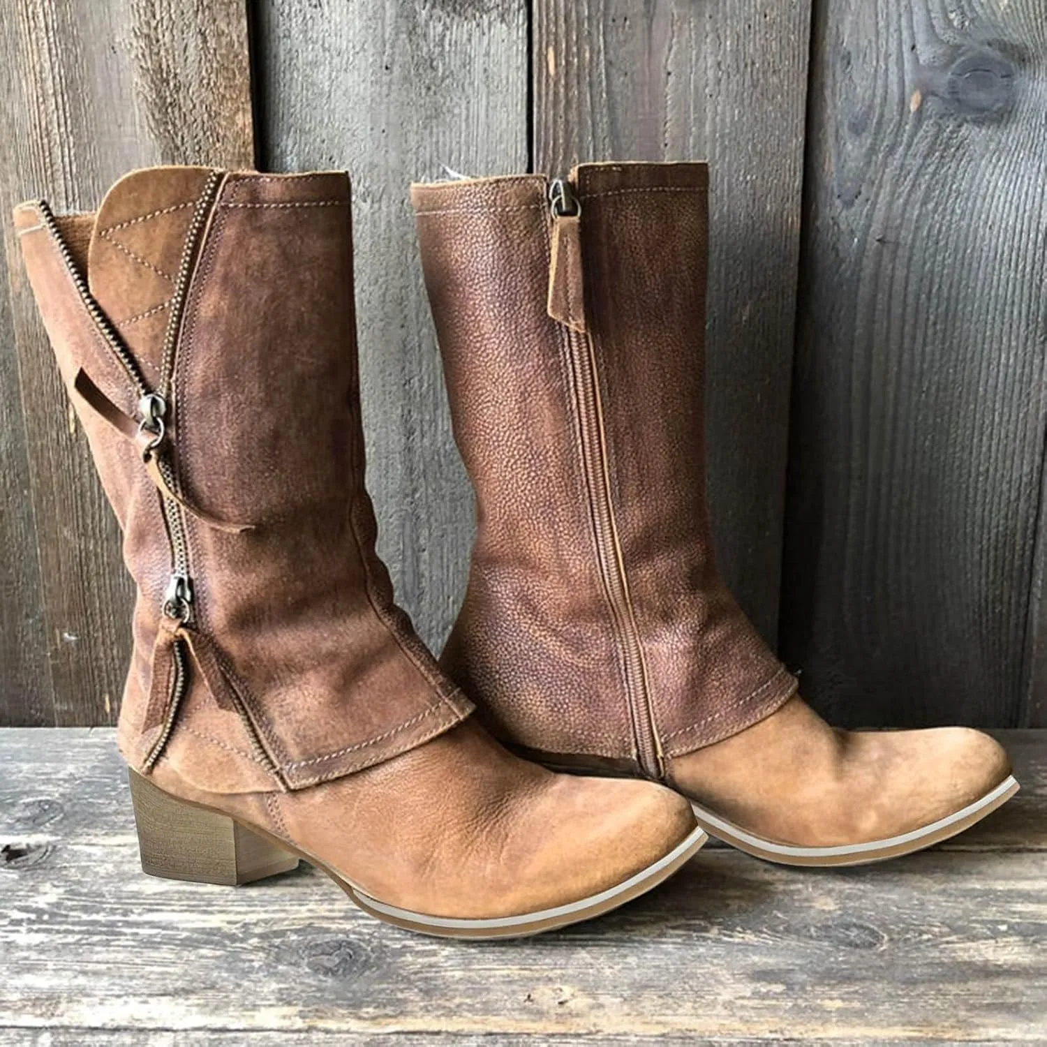 Cathalem Mid Calf Boots for Women, Cowboy Boots for Women Western Boots Cowgirl Boots Pull On Pointy Toe Mid Calf Boots