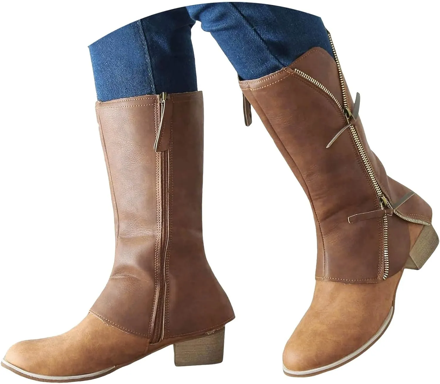 Cathalem Mid Calf Boots for Women, Cowboy Boots for Women Western Boots Cowgirl Boots Pull On Pointy Toe Mid Calf Boots