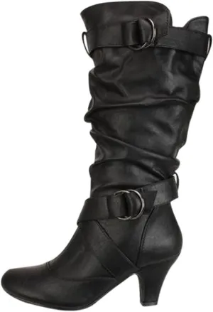Cathalem Mid Calf Boots for Women Mid Calf Boots High Heel Leather Booties Pointed Toe Pull on Fall Winter Shoes