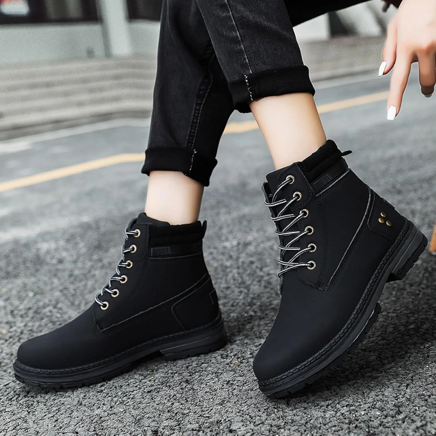 Cathalem Winter Boots for Women Lace Up Anti-Slip Warm Snow Ankle Booties Fashion Sneaker Boots Combat Boots Womens