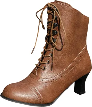Cathalem Women's Ankle Boots Victorian Boots Mid Calf Boots Pointed Toe Goth Boots Chunky Low Heel Lace Up Witch Knight Boots