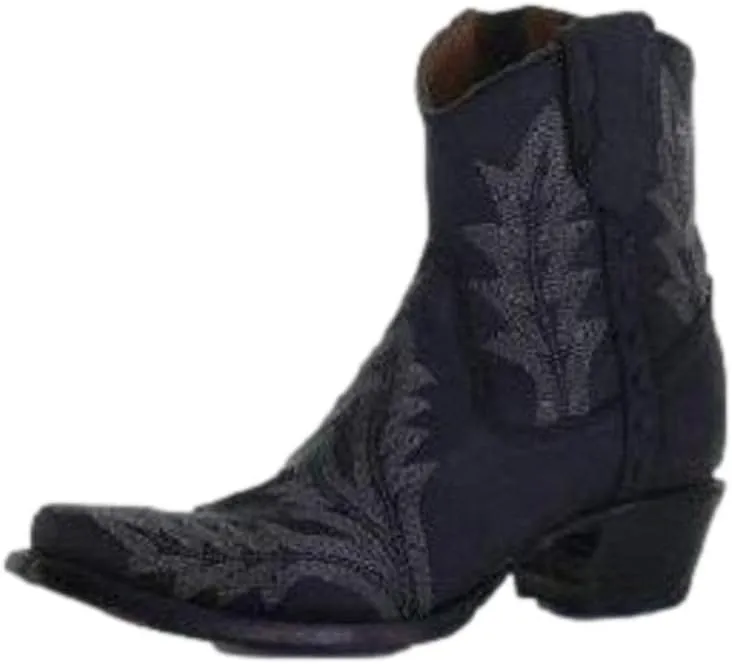 Circle G LADIE'S BLACK EMBROIDERY & ZIPPER ANKLE BOOT, SNIP TOE, LEATHER SOLE, URBAN, L5701