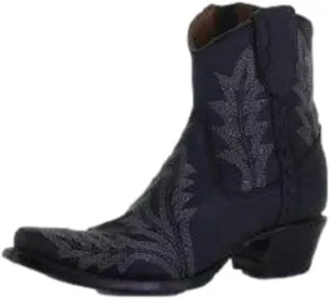Circle G LADIE'S BLACK EMBROIDERY & ZIPPER ANKLE BOOT, SNIP TOE, LEATHER SOLE, URBAN, L5701