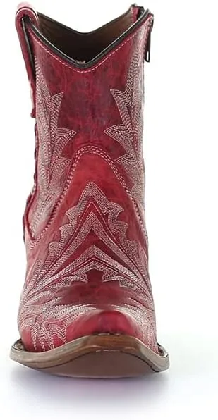 Circle G LADIE'S RED EMBROIDERY & ZIPPER ANKLE BOOT, SNIP TOE, LEATHER SOLE, URBAN, L5704