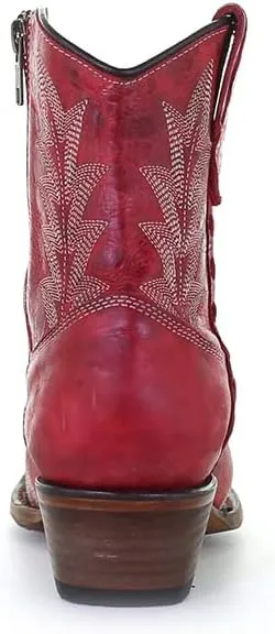 Circle G LADIE'S RED EMBROIDERY & ZIPPER ANKLE BOOT, SNIP TOE, LEATHER SOLE, URBAN, L5704