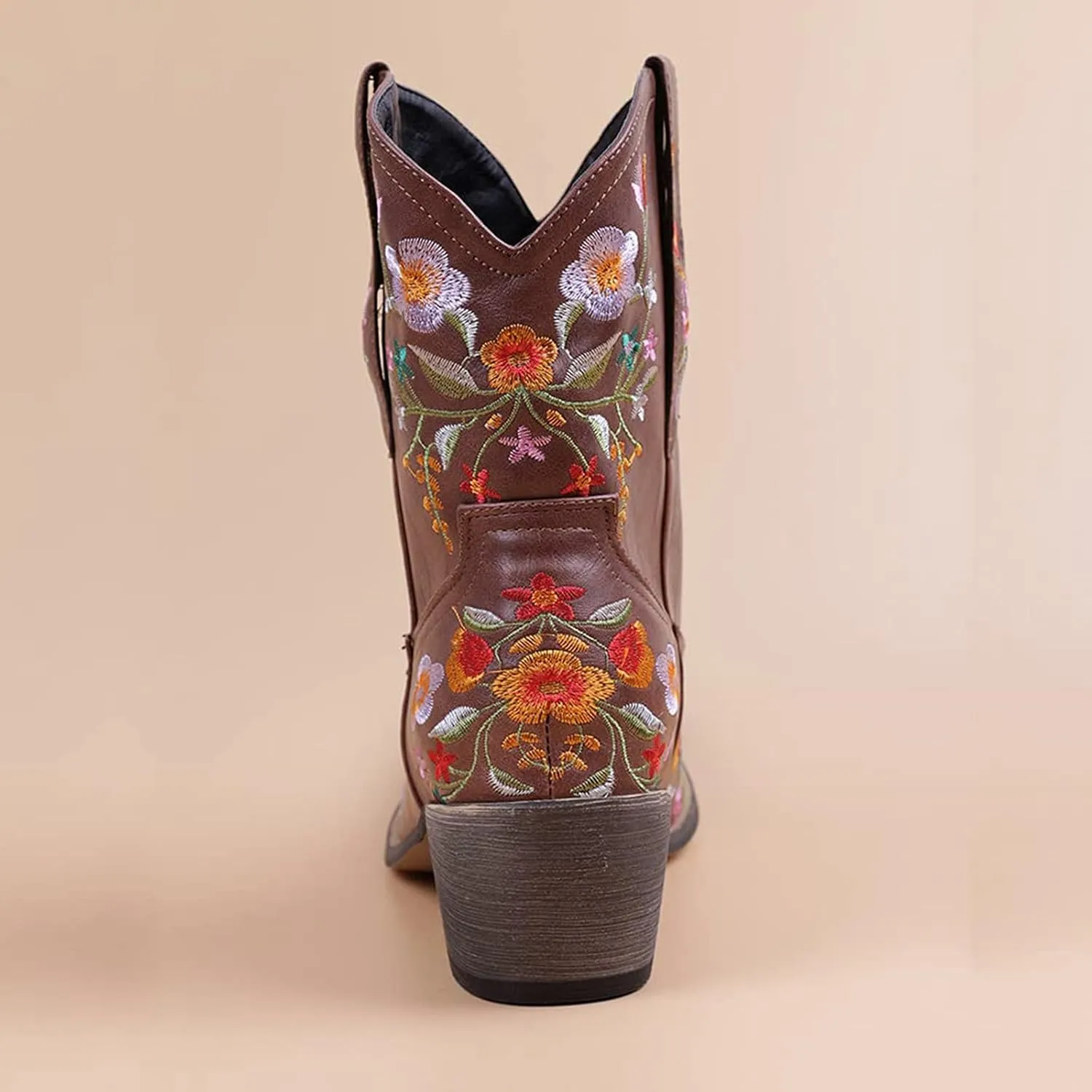 Cowboy Boots for Women Wide Calf Cowgirl Boots Low Heel Boots Retro Chunky Heels Embroidered Pointed Toe Cowboy Boots