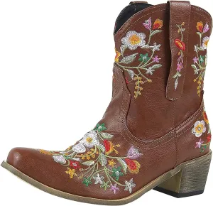 Cowboy Boots for Women Wide Calf Cowgirl Boots Low Heel Boots Retro Chunky Heels Embroidered Pointed Toe Cowboy Boots