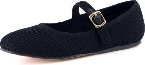 CUSHIONAIRE Women's Petal Mary Jane Knit Flat  Stretchy Textured Fabric, Adjustable Strap, Memory Foam, Available in Wide Widths, Comfortable & Lightweight