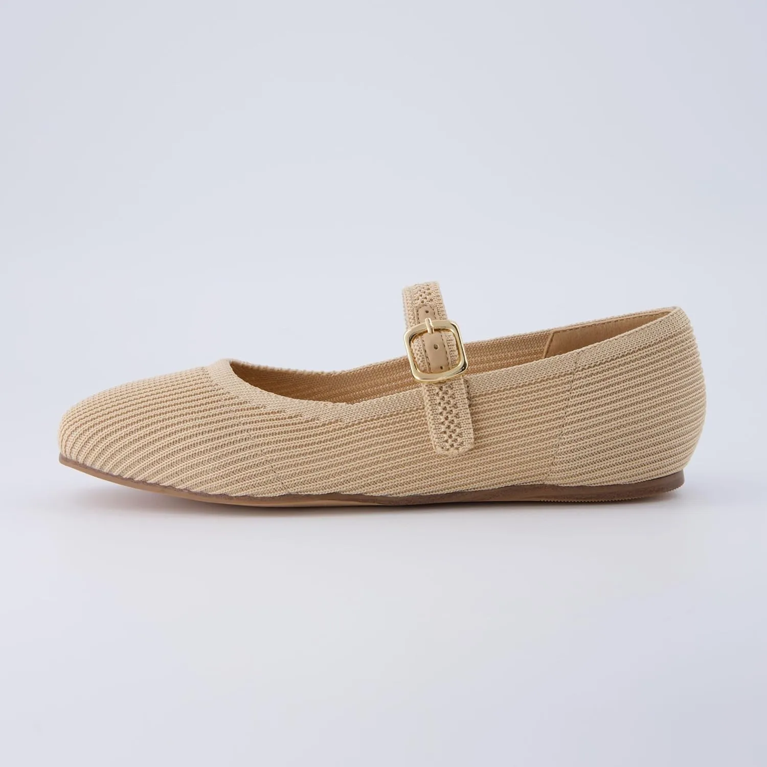CUSHIONAIRE Women's Petal Mary Jane Knit Flat  Stretchy Textured Fabric, Adjustable Strap, Memory Foam, Available in Wide Widths, Comfortable & Lightweight
