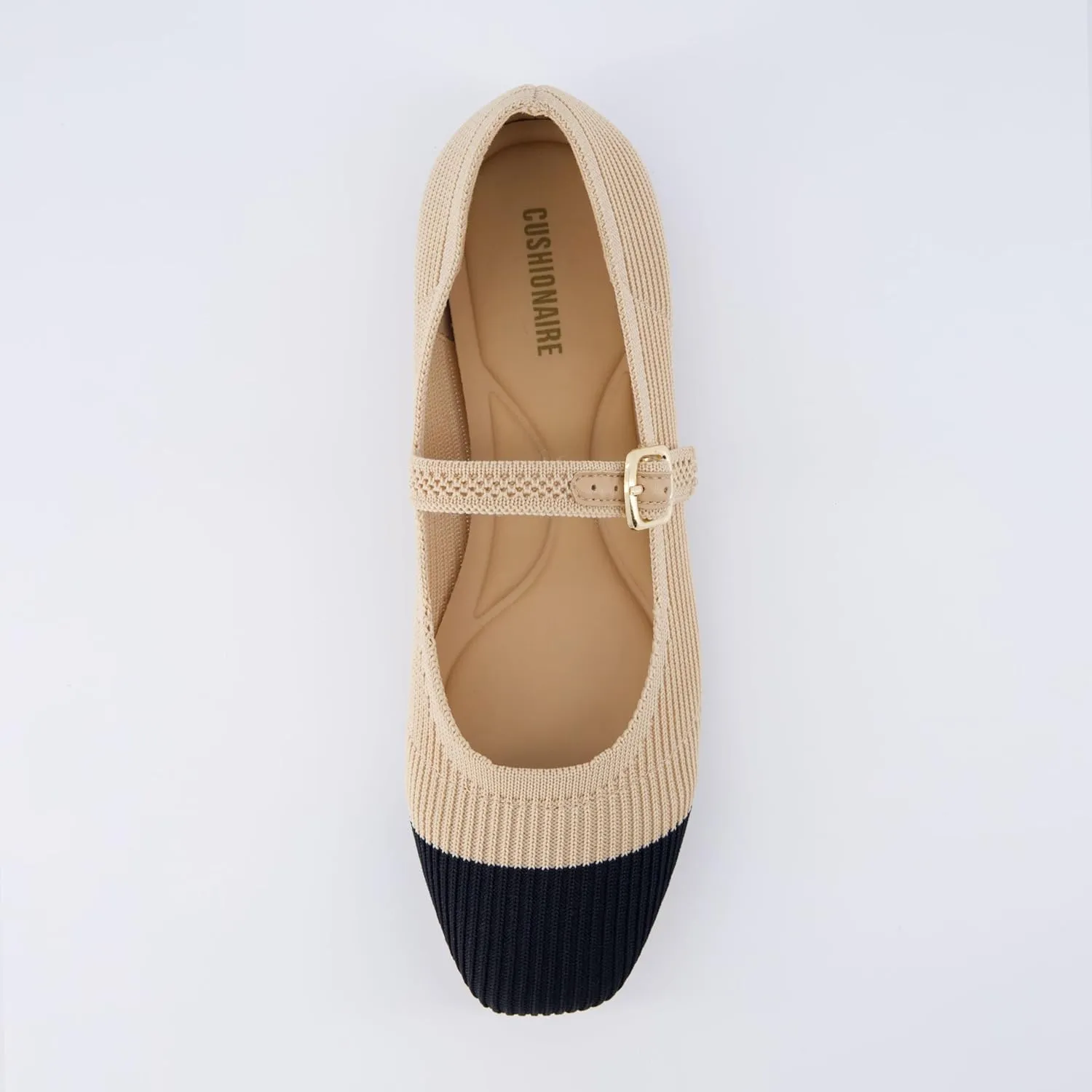 CUSHIONAIRE Women's Petal Mary Jane Knit Flat  Stretchy Textured Fabric, Adjustable Strap, Memory Foam, Available in Wide Widths, Comfortable & Lightweight