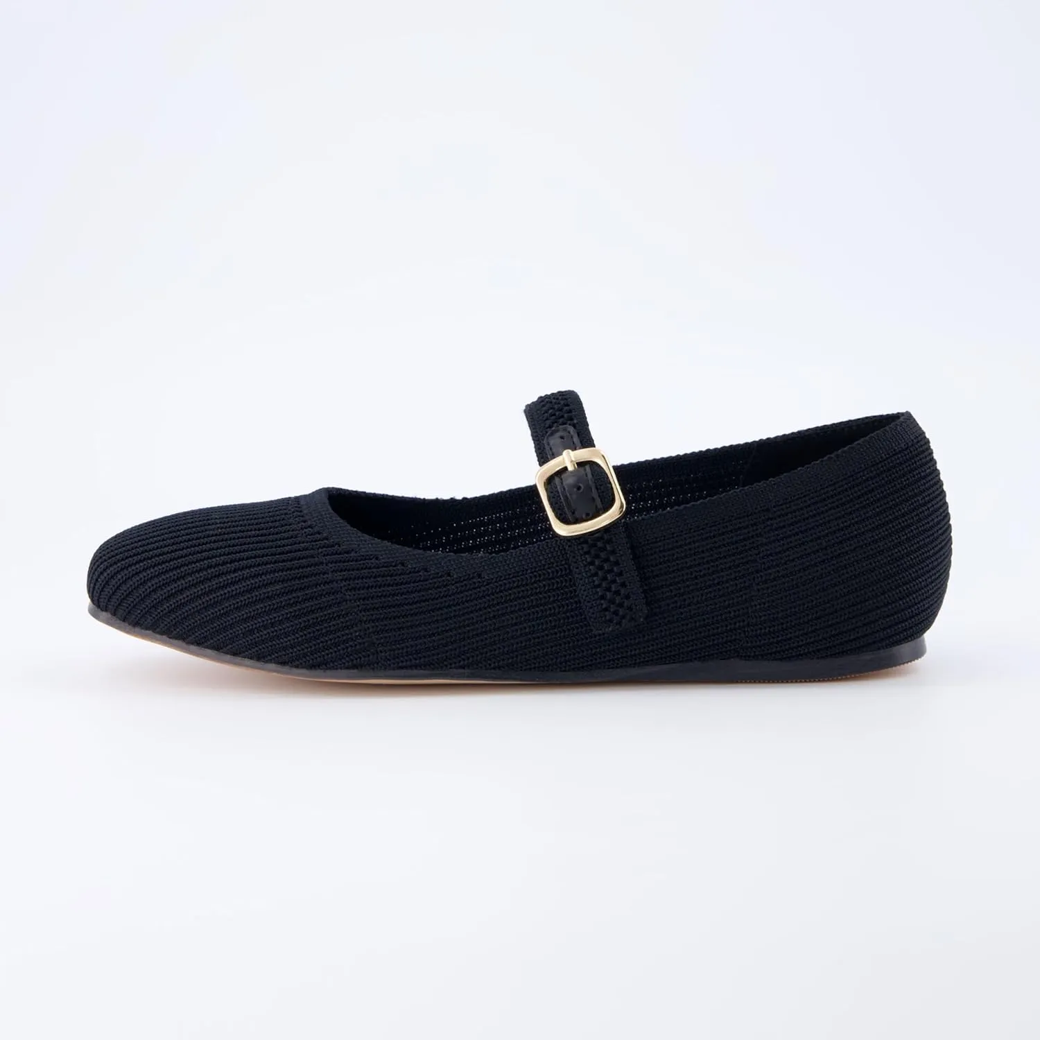 CUSHIONAIRE Women's Petal Mary Jane Knit Flat  Stretchy Textured Fabric, Adjustable Strap, Memory Foam, Available in Wide Widths, Comfortable & Lightweight