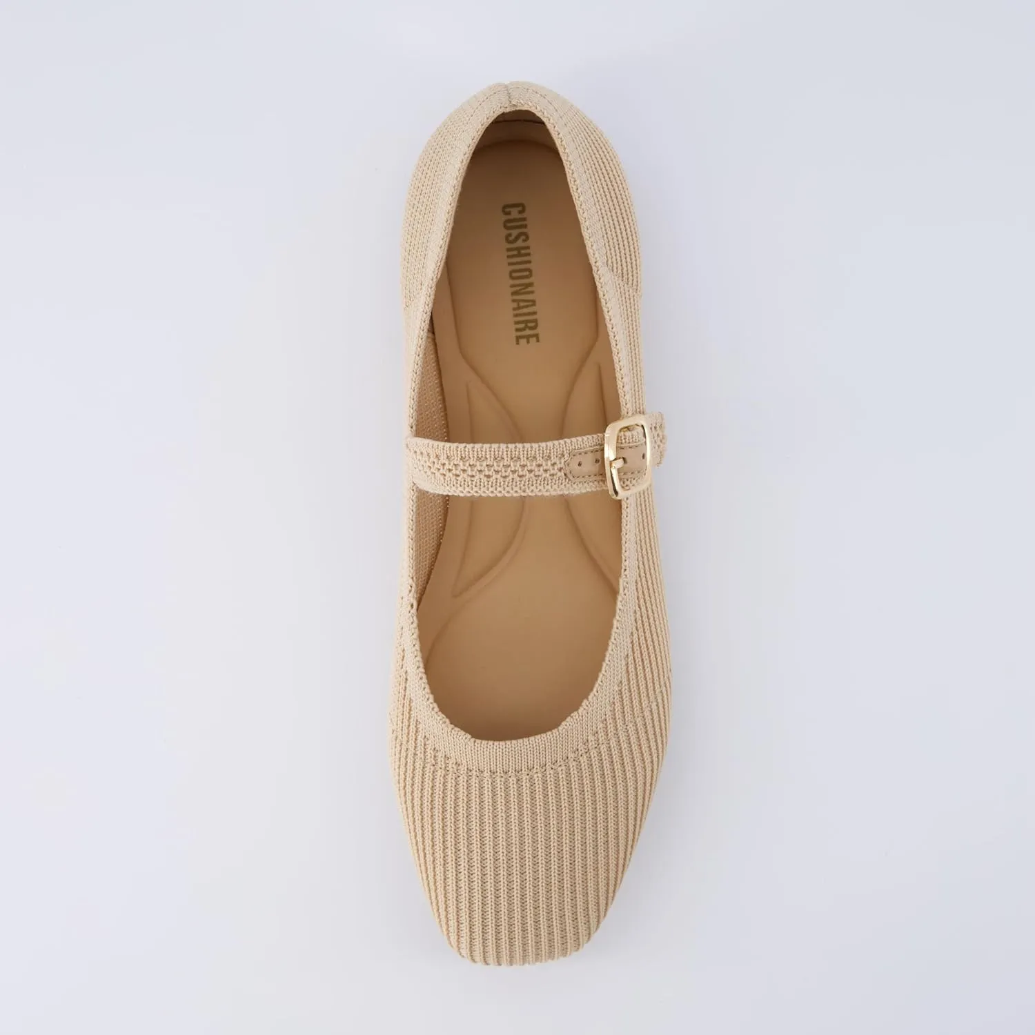 CUSHIONAIRE Women's Petal Mary Jane Knit Flat  Stretchy Textured Fabric, Adjustable Strap, Memory Foam, Available in Wide Widths, Comfortable & Lightweight