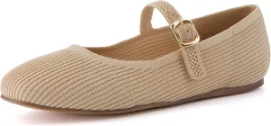 CUSHIONAIRE Women's Petal Mary Jane Knit Flat  Stretchy Textured Fabric, Adjustable Strap, Memory Foam, Available in Wide Widths, Comfortable & Lightweight