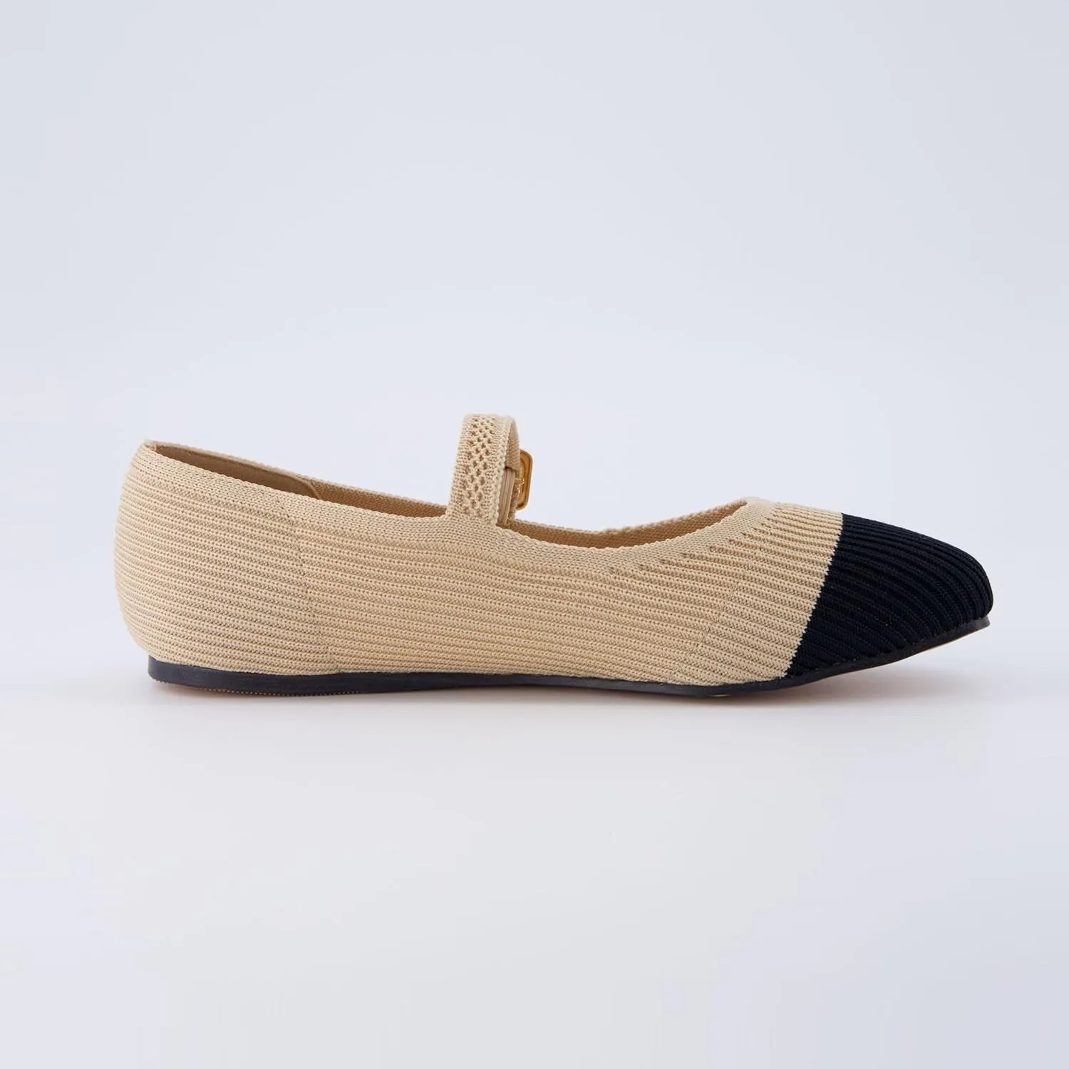 CUSHIONAIRE Women's Petal Mary Jane Knit Flat  Stretchy Textured Fabric, Adjustable Strap, Memory Foam, Available in Wide Widths, Comfortable & Lightweight