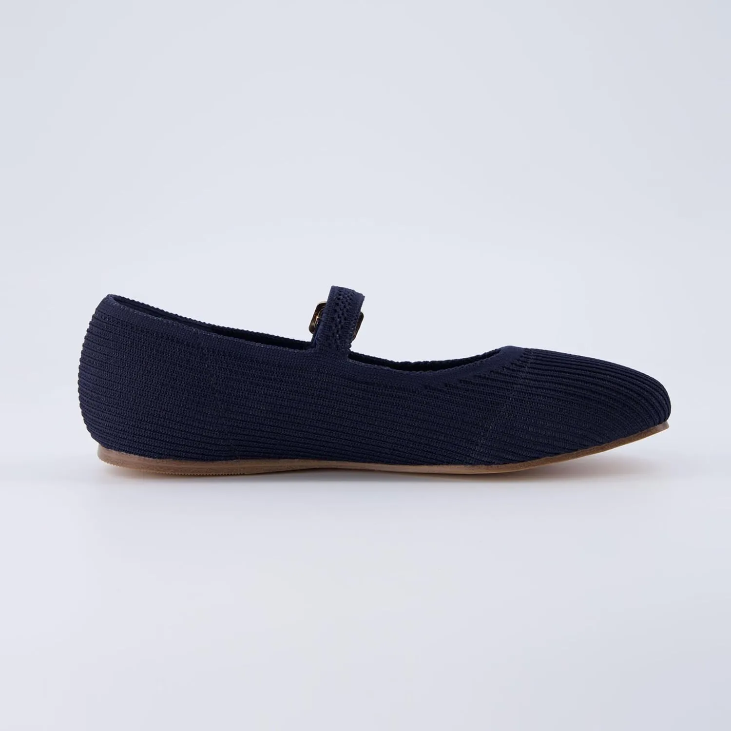 CUSHIONAIRE Women's Petal Mary Jane Knit Flat  Stretchy Textured Fabric, Adjustable Strap, Memory Foam, Available in Wide Widths, Comfortable & Lightweight