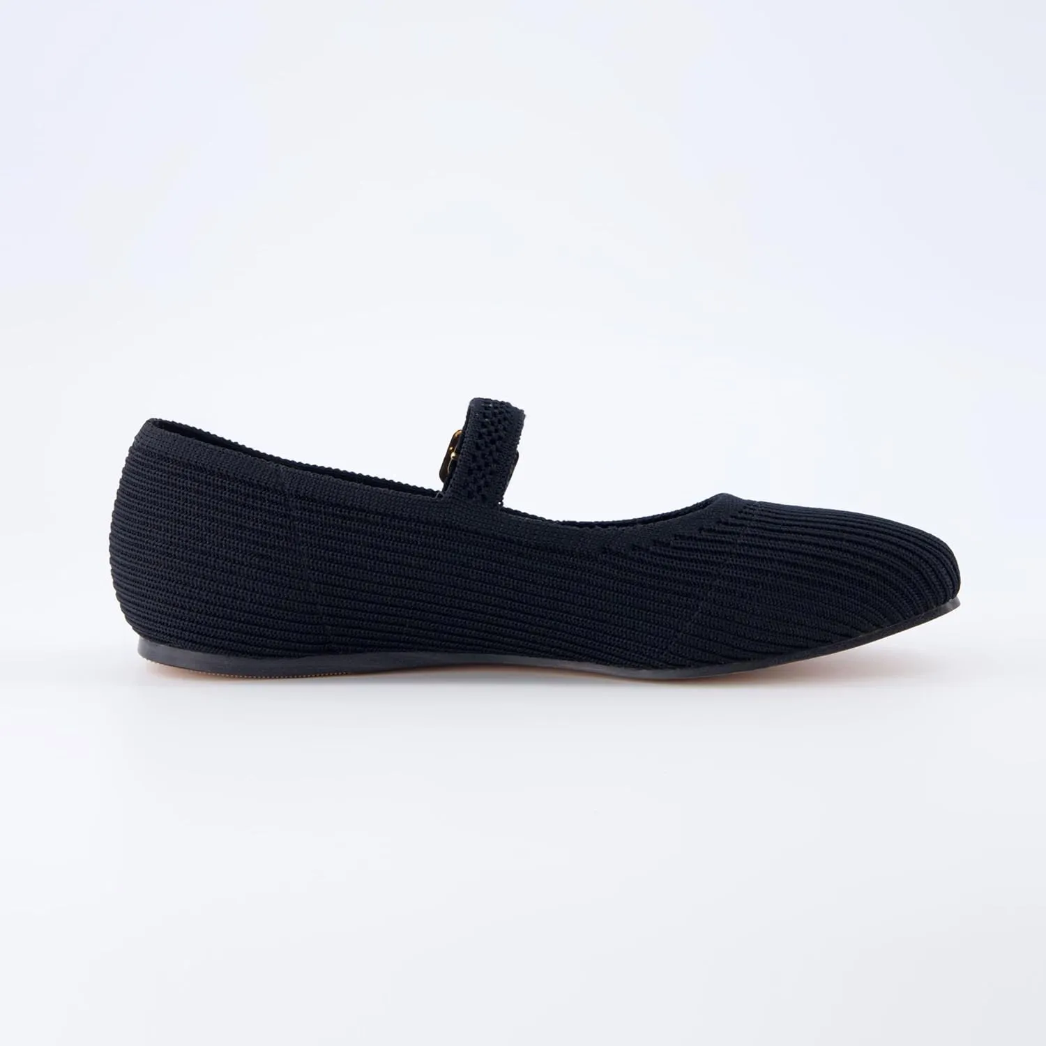 CUSHIONAIRE Women's Petal Mary Jane Knit Flat  Stretchy Textured Fabric, Adjustable Strap, Memory Foam, Available in Wide Widths, Comfortable & Lightweight