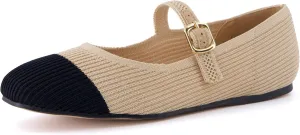 CUSHIONAIRE Women's Petal Mary Jane Knit Flat  Stretchy Textured Fabric, Adjustable Strap, Memory Foam, Available in Wide Widths, Comfortable & Lightweight