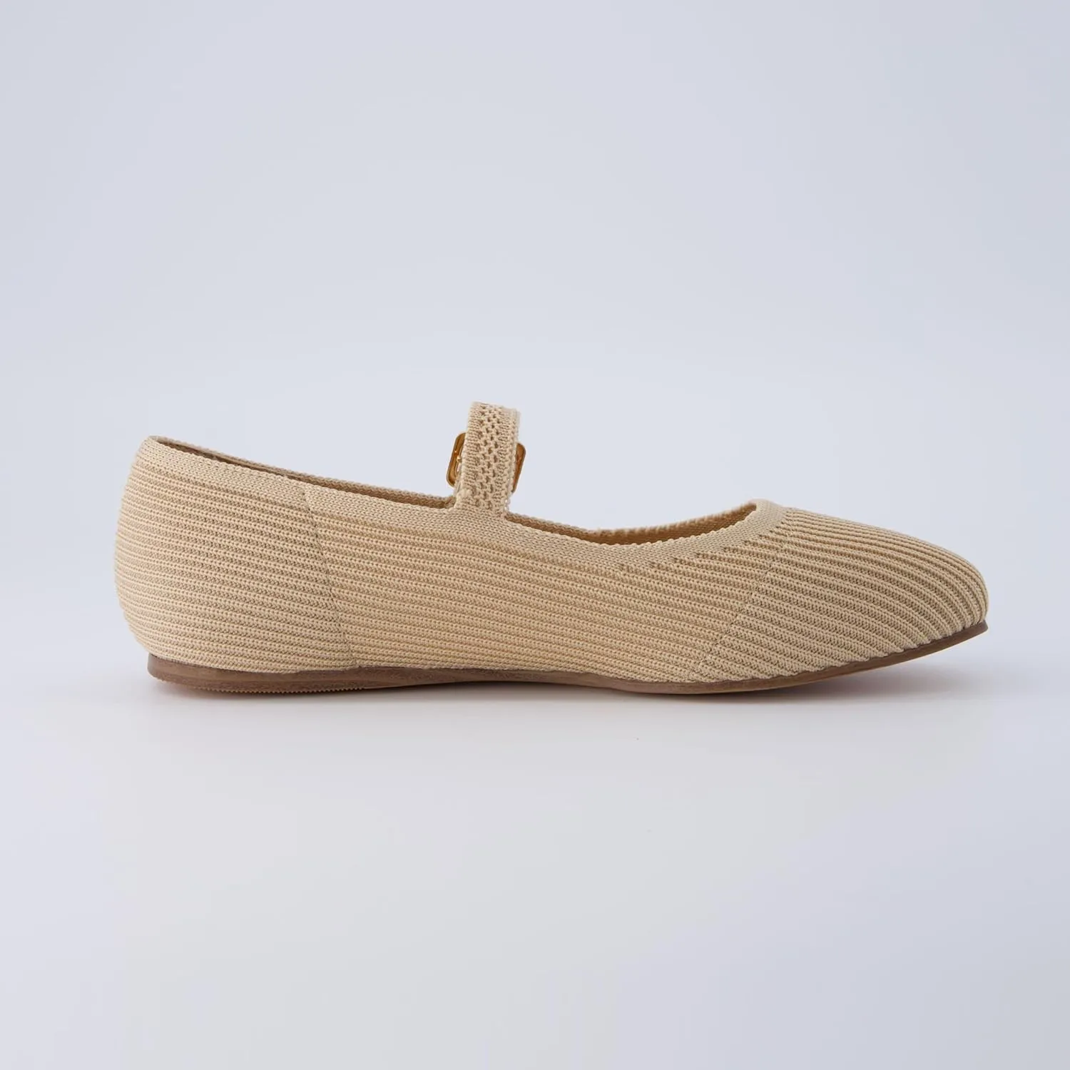 CUSHIONAIRE Women's Petal Mary Jane Knit Flat  Stretchy Textured Fabric, Adjustable Strap, Memory Foam, Available in Wide Widths, Comfortable & Lightweight