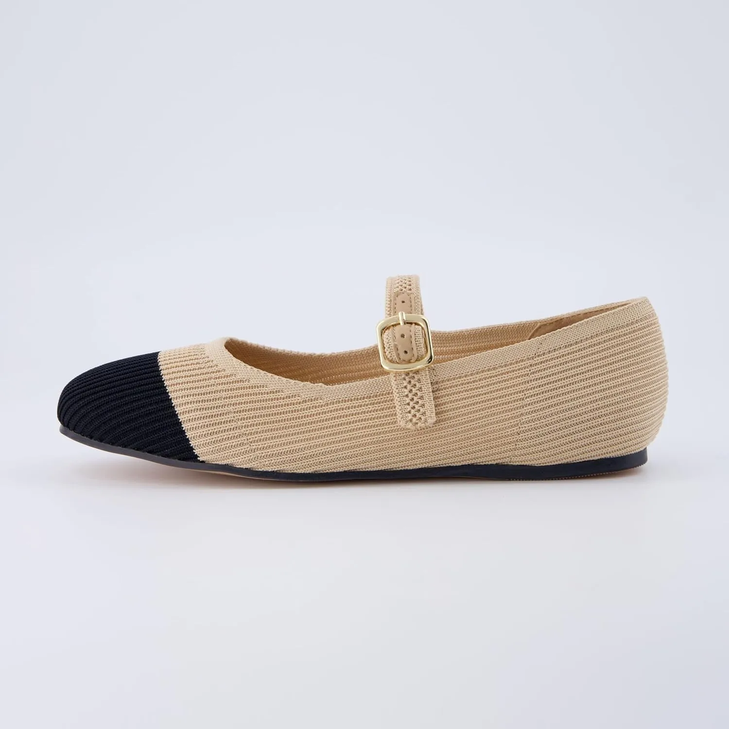 CUSHIONAIRE Women's Petal Mary Jane Knit Flat  Stretchy Textured Fabric, Adjustable Strap, Memory Foam, Available in Wide Widths, Comfortable & Lightweight