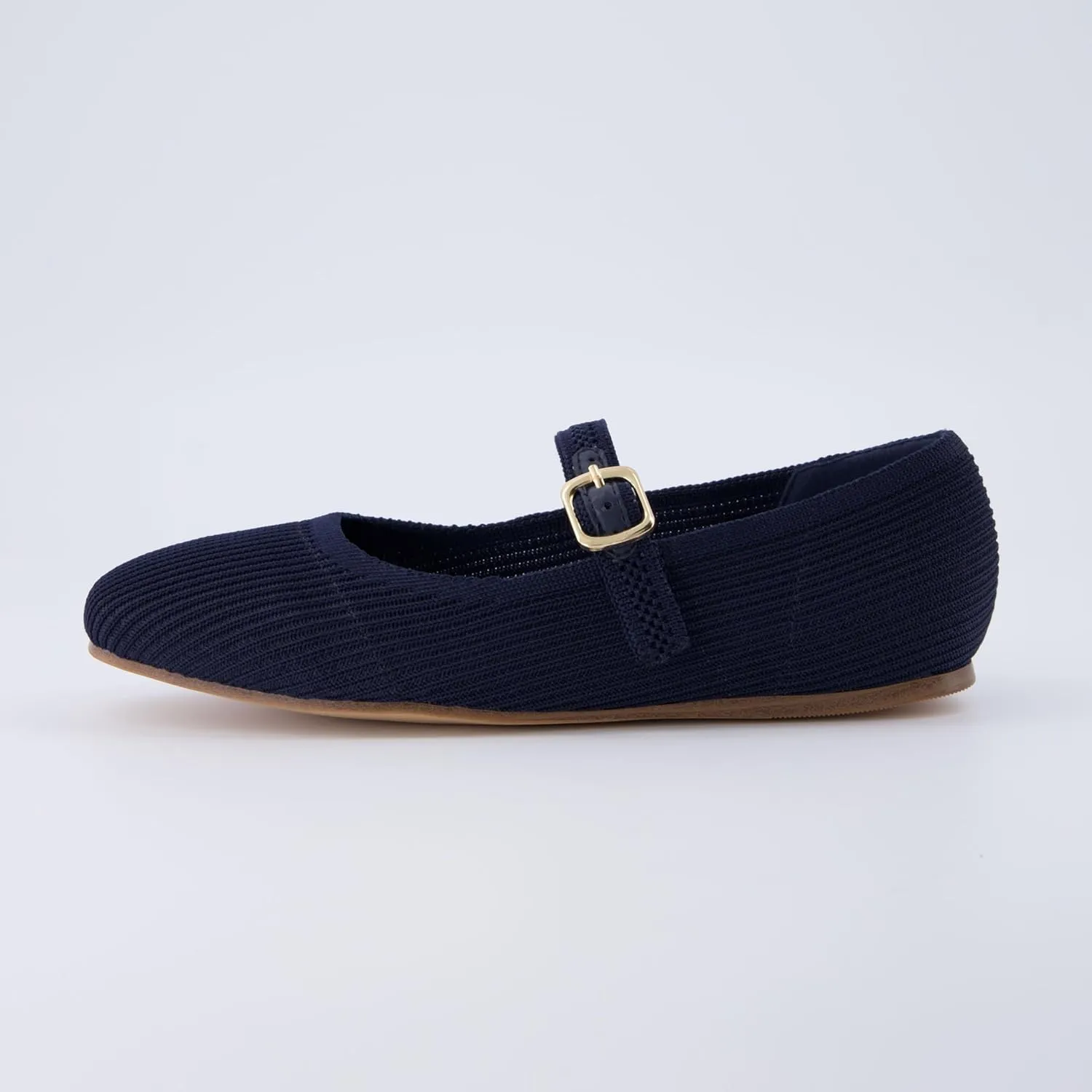 CUSHIONAIRE Women's Petal Mary Jane Knit Flat  Stretchy Textured Fabric, Adjustable Strap, Memory Foam, Available in Wide Widths, Comfortable & Lightweight