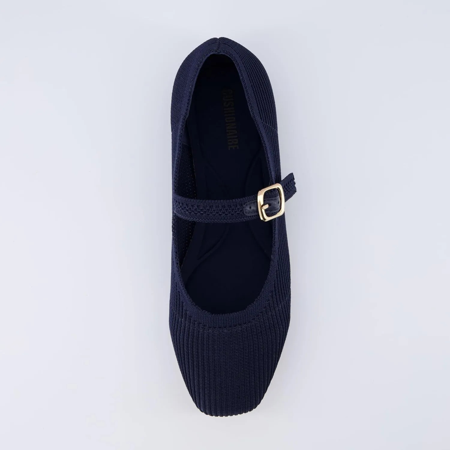 CUSHIONAIRE Women's Petal Mary Jane Knit Flat  Stretchy Textured Fabric, Adjustable Strap, Memory Foam, Available in Wide Widths, Comfortable & Lightweight