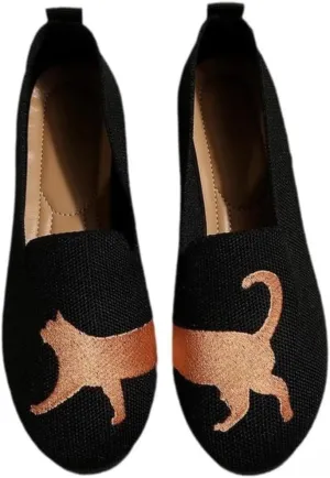 Cute Loafers for Woman Dressy Women Girls with Cute Fashion Kitten Decorated Low Top Round Toe Shoes - Orthopedic Casual Comfortable Walking Lightweight Slip on Female Solid All-Match Everyday Wear