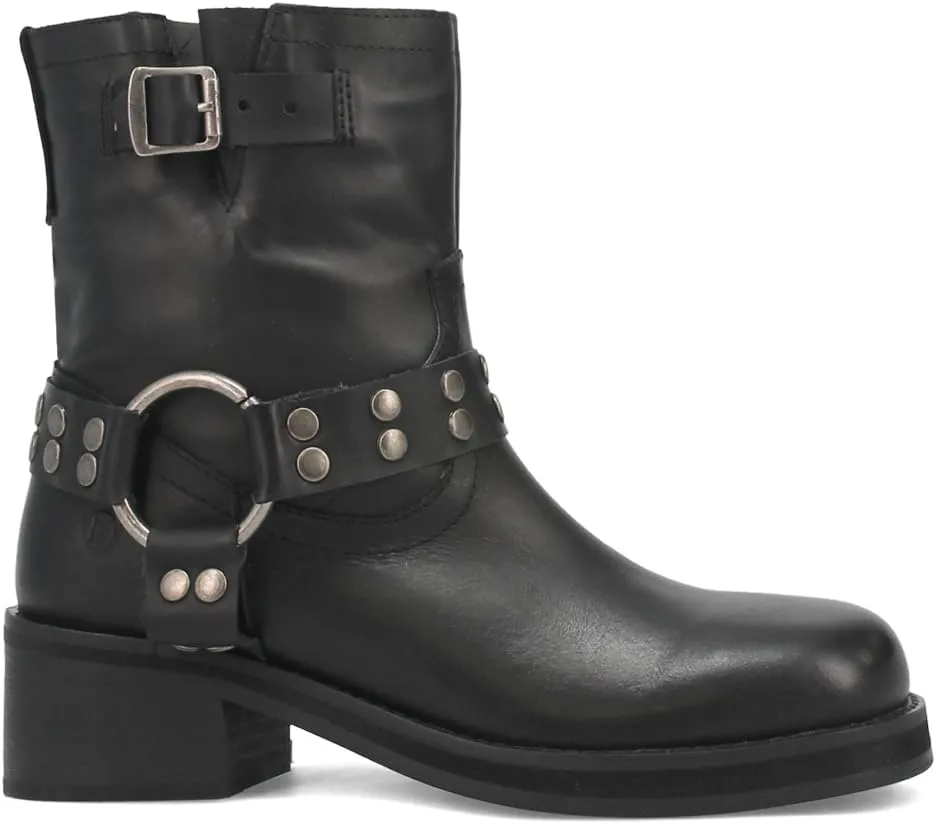 Dingo Womens Anarchy Round Toe Zippered Motorcycle Casual Boots Ankle Mid Heel 2-3" - Black
