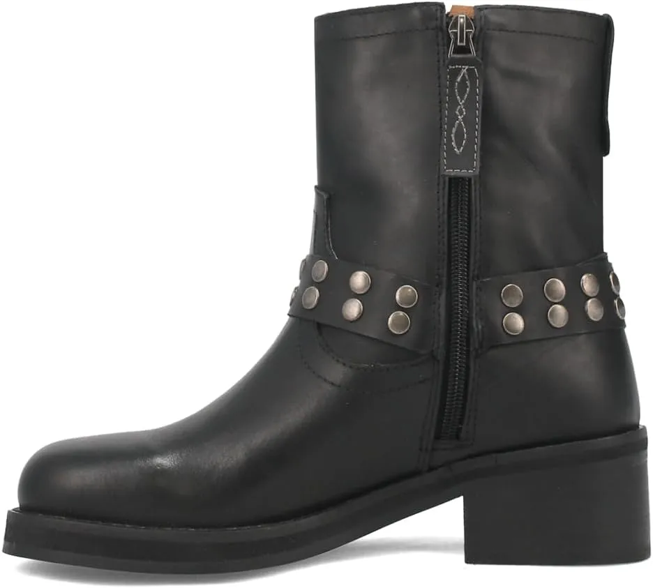 Dingo Womens Anarchy Round Toe Zippered Motorcycle Casual Boots Ankle Mid Heel 2-3" - Black