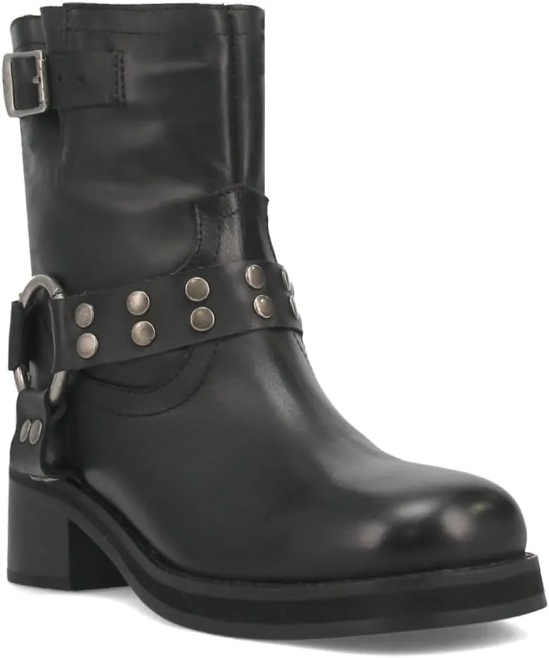 Dingo Womens Anarchy Round Toe Zippered Motorcycle Casual Boots Ankle Mid Heel 2-3" - Black