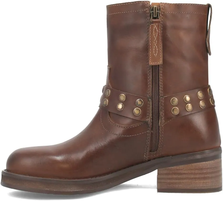 Dingo Womens Anarchy Round Toe Zippered Motorcycle Casual Boots Ankle Mid Heel 2-3" - Brown
