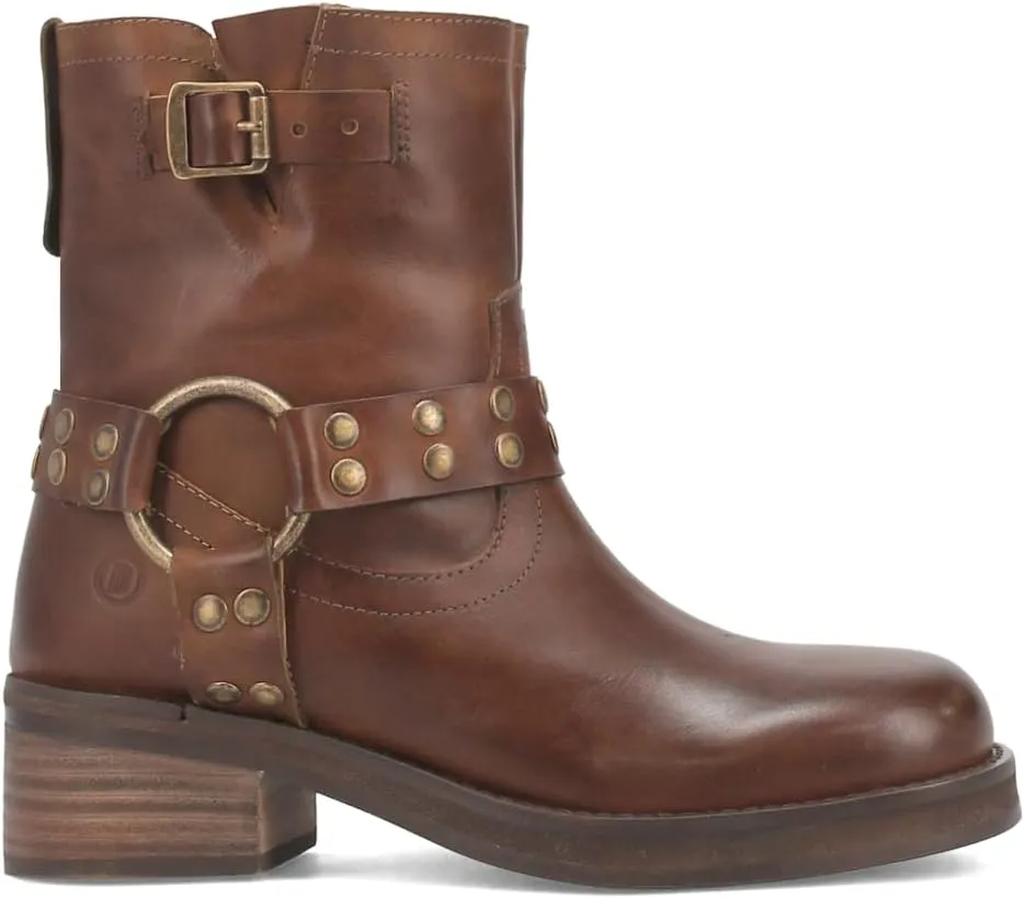 Dingo Womens Anarchy Round Toe Zippered Motorcycle Casual Boots Ankle Mid Heel 2-3" - Brown