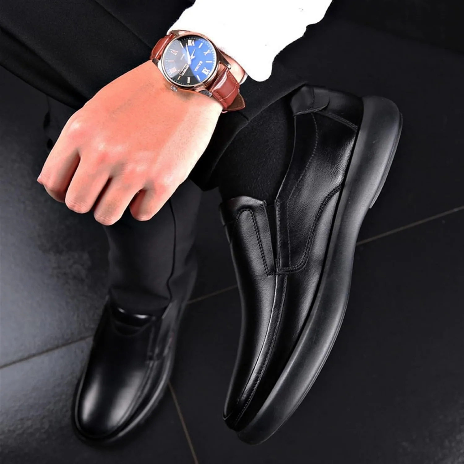 Dress Shoes for Men Men's Genuine Leather Casual Loafers Anti-Slip Rubber Sole Comfortable & Stylish Shoes for Everyday Wear