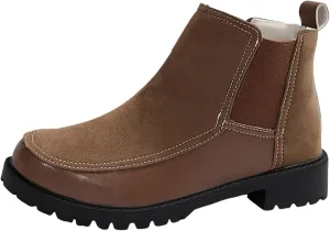 Fall Boots Womens Ankle Boot w/Lug Sole Elastic Chelsea Slip on Chunky Block Heel Round Toe Outdoor Walking Booties