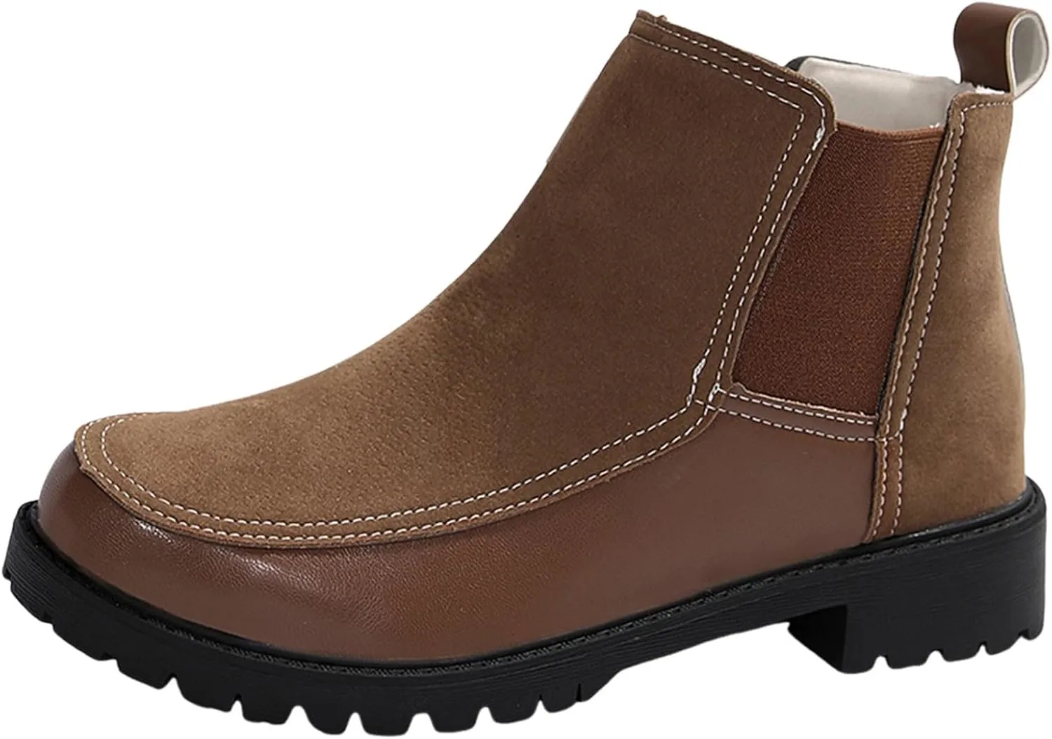 Fall Boots Womens Ankle Boot w/Lug Sole Elastic Chelsea Slip on Chunky Block Heel Round Toe Outdoor Walking Booties