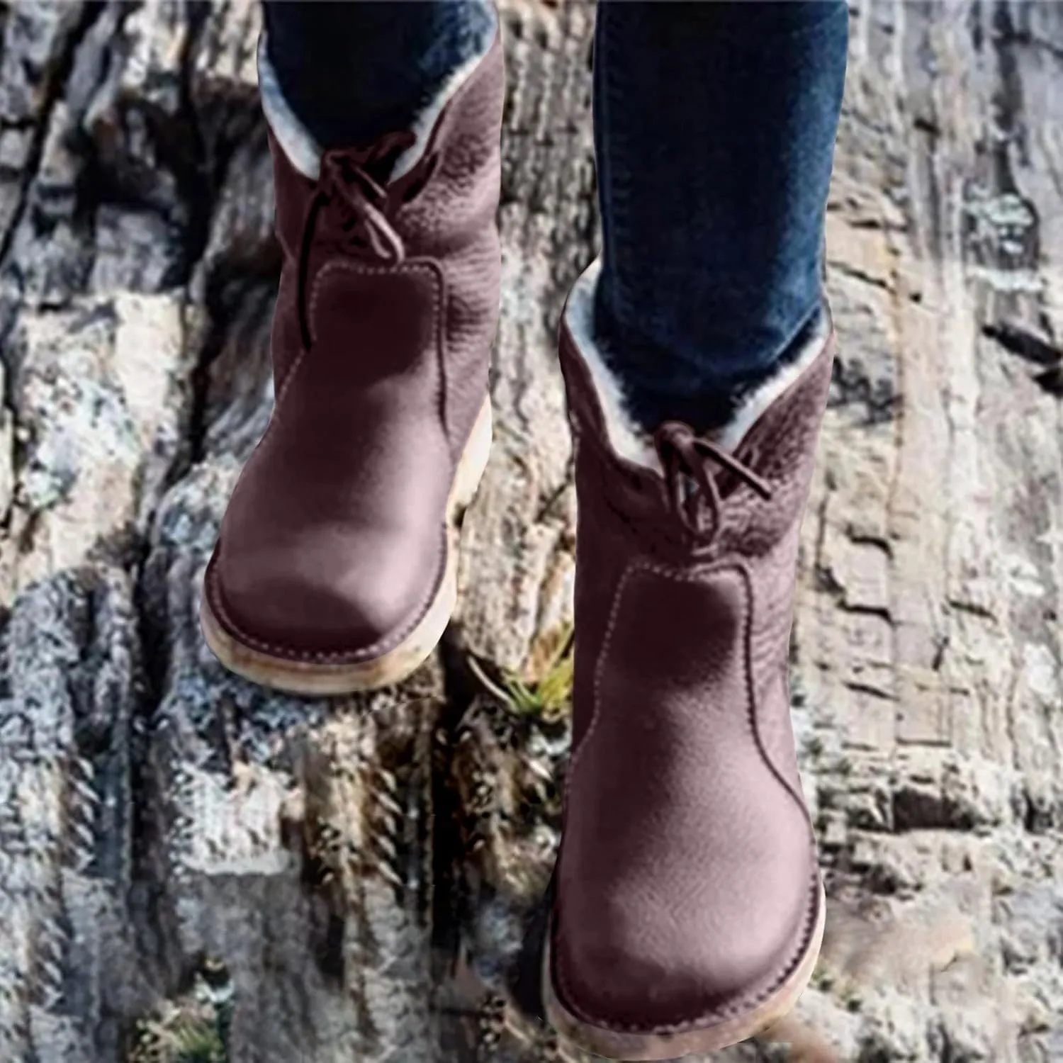 Fall Boots Womens Ankle Booties Slip On Winter Snow Boots Warm Fur Lining Comfortable Fashion Booties