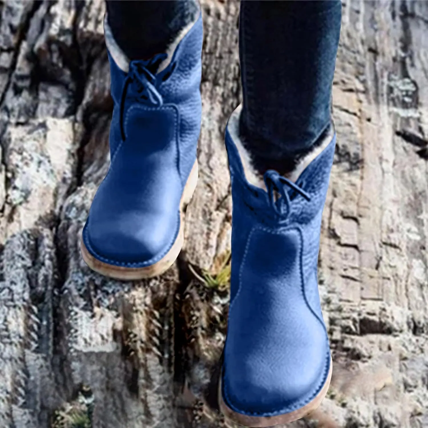 Fall Boots Womens Ankle Booties Slip On Winter Snow Boots Warm Fur Lining Comfortable Fashion Booties