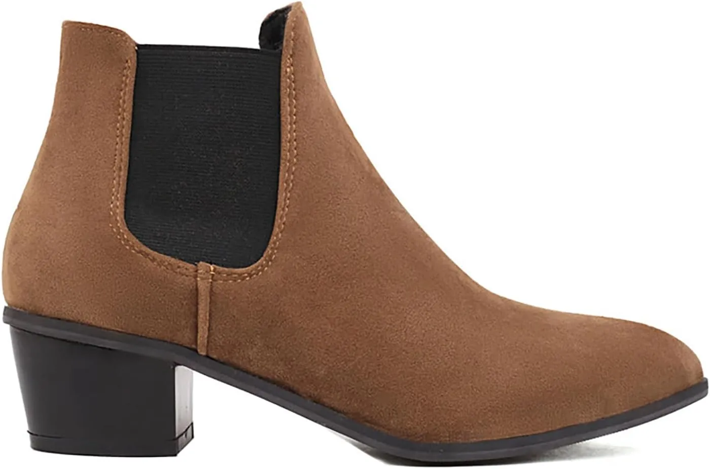 Fall Boots Womens Chunky Block Heel Slip On Almond Toe Chelsea Ankle Boots w/Double Elastic Gore