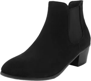 Fall Boots Womens Chunky Block Heel Slip On Almond Toe Chelsea Ankle Boots w/Double Elastic Gore