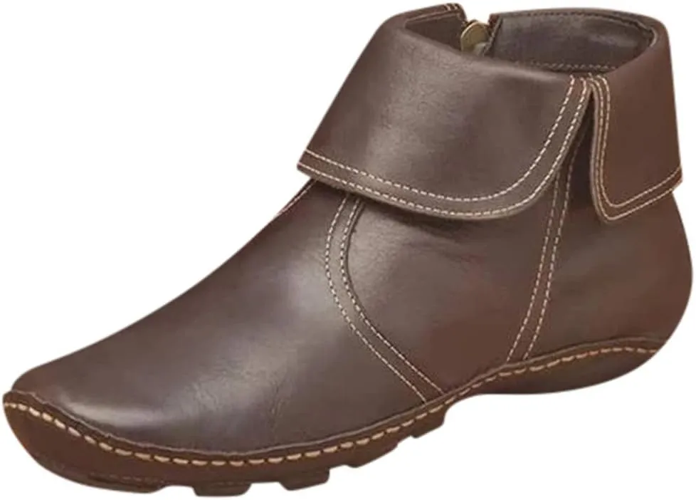 Gibobby Ankle Booties for Women Flat Heel,New Arch Support Ankle Boots Damping Shoes Lace-up Boots Side Zipper Booties