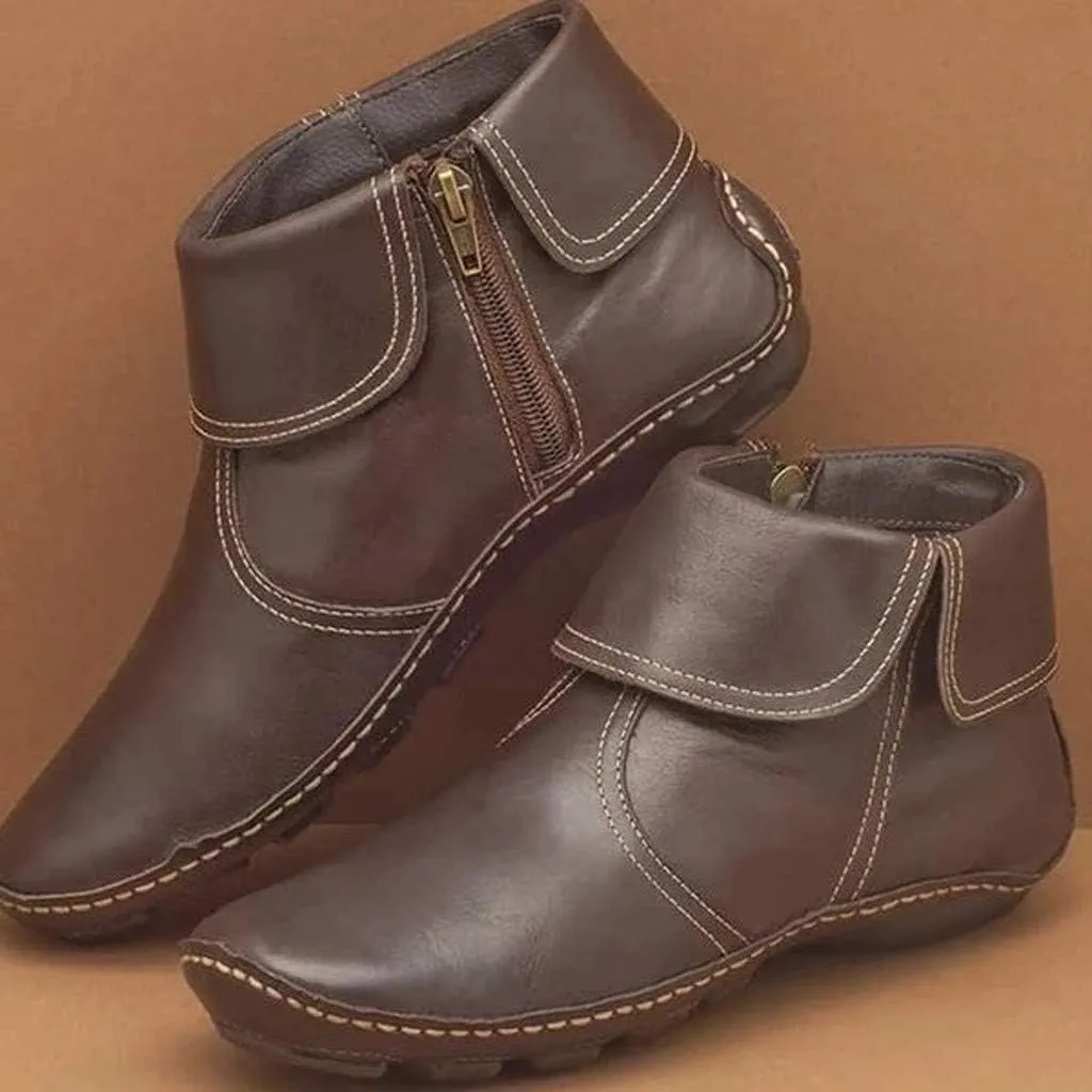 Gibobby Ankle Booties for Women Flat Heel,New Arch Support Ankle Boots Damping Shoes Lace-up Boots Side Zipper Booties