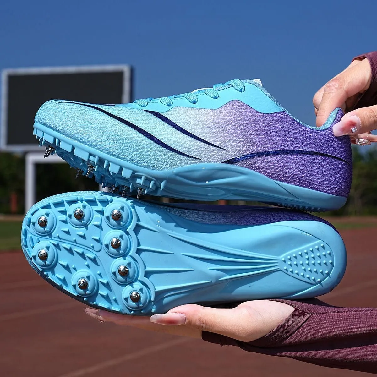 HESBITEUL Mens Track and Field Shoes Sprint Sport Sneakers Youth Professional Training Racing Running Shoes