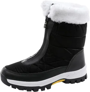 Hiking Boots Women Winter Zipper Water Proof Flat Boots Furry Keep Warm Snow Boots Comfortable Mid Boots