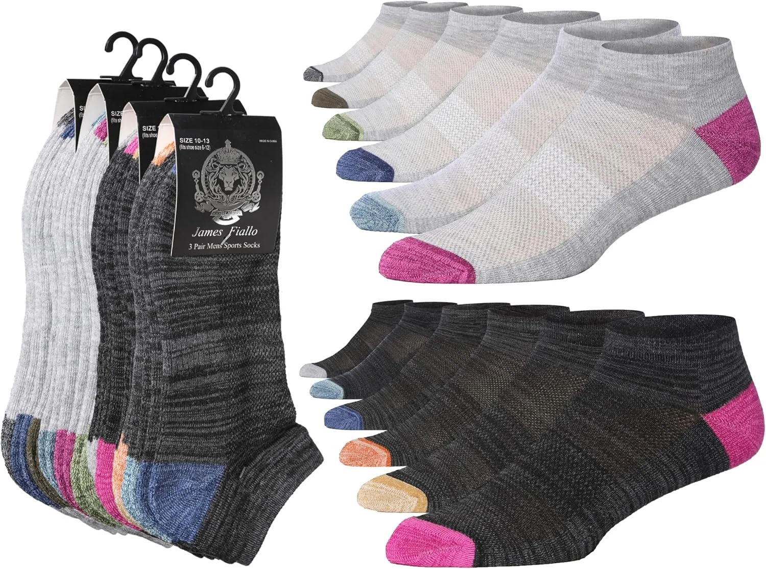 JAMES FIALLO Men's 12-Pairs Performance Low Cut Athletic Sport Socks